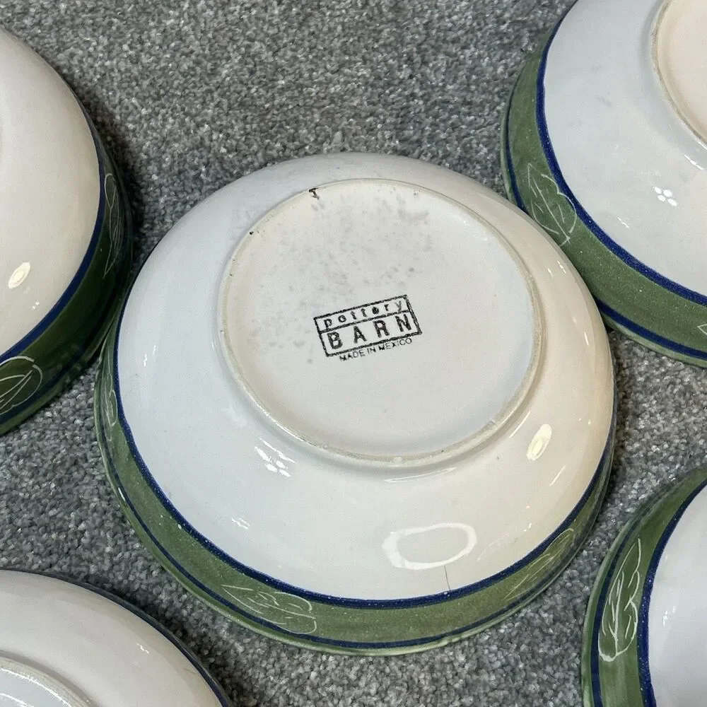 Pottery Barn Salad / Cereal Bowls - Set of 5  Sage Green 7 Inch Mexico